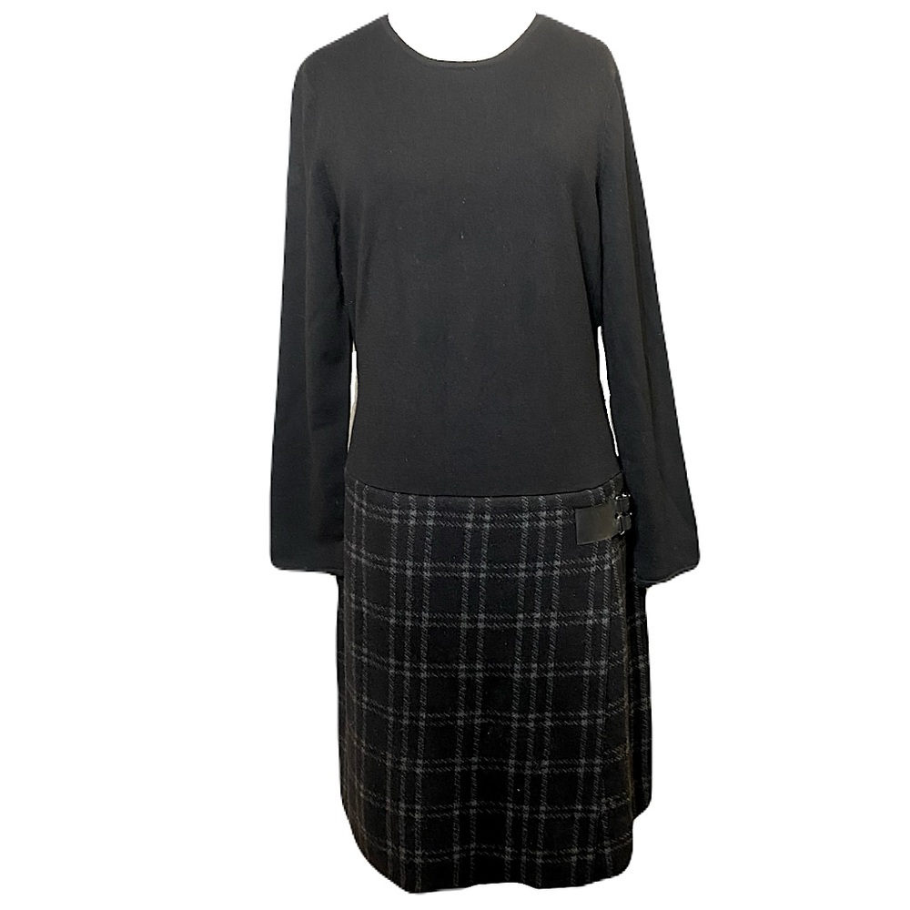Lauren Ralph Lauren Black Shift Dress Plaid Buckle Dress